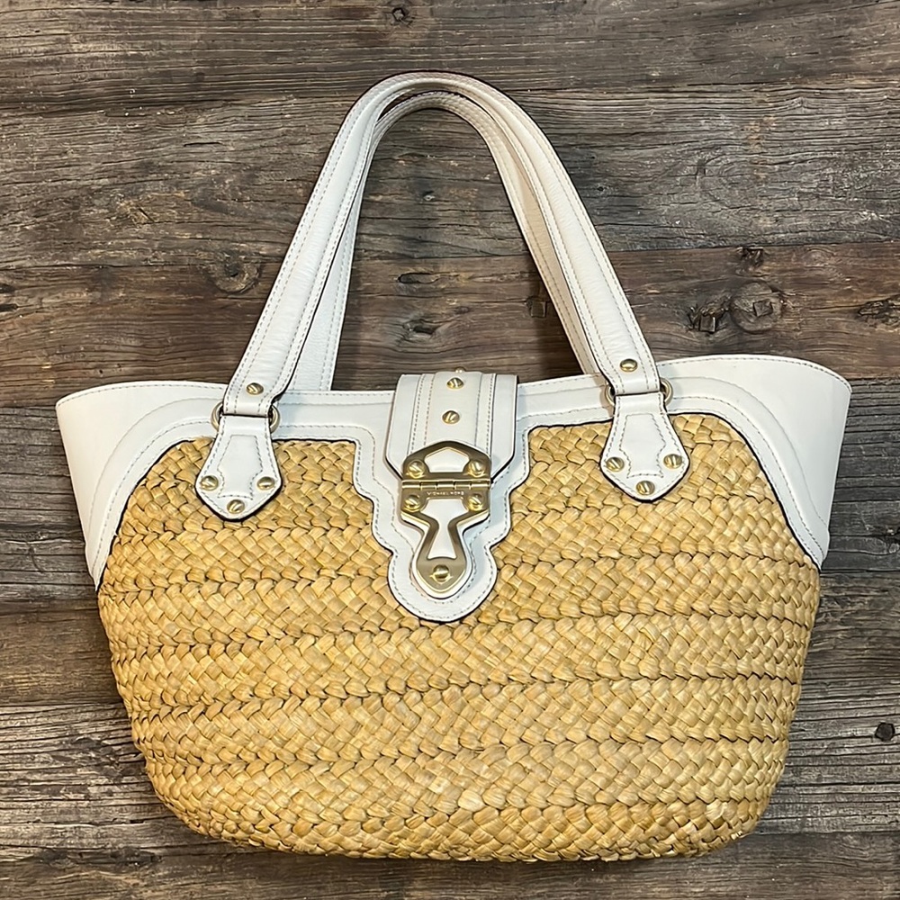 Michael Kors Straw Tote with Ivory Leather